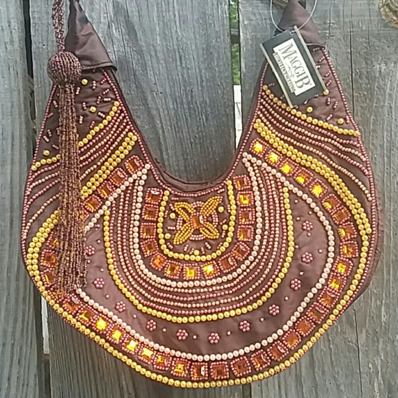 Maggie B Boho Chic Shoulder Bag Beaded Detailing - Picture 3 of 7